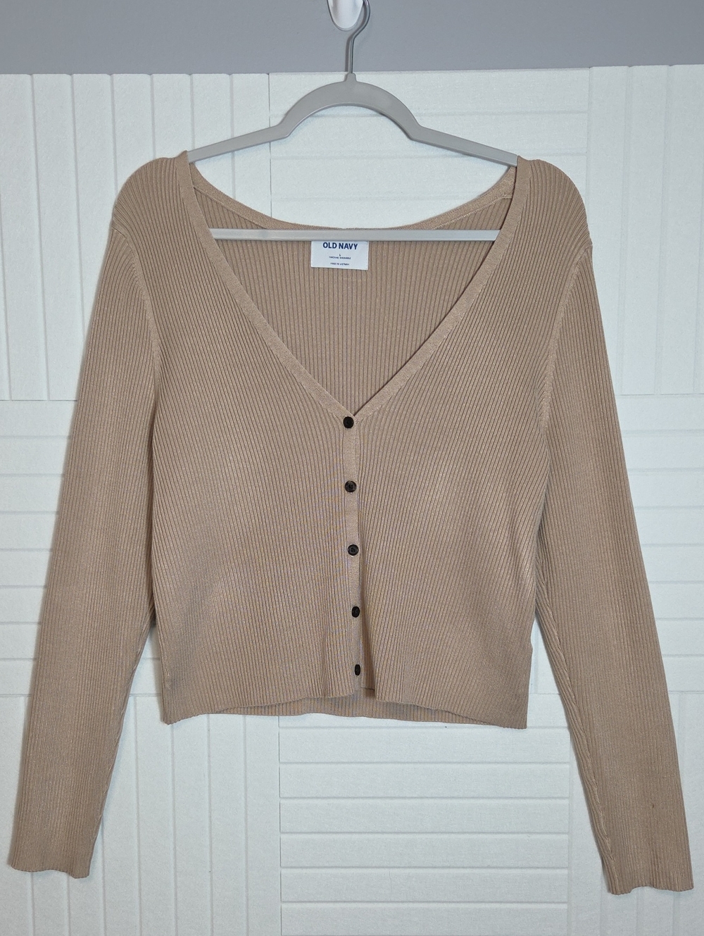 Old Navy Tan Ribbed V Neck Cardigan Sweater Size L